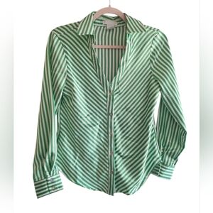 LIFE Green & White Striped Button Down Long Sleeve Blouse SZ S NWT